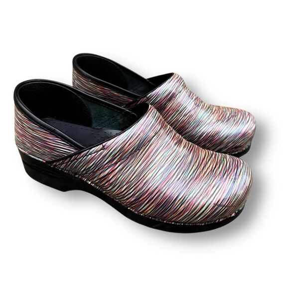 Dansko Multi Striped Professional Patent Leather Clogs Shoes EU 41 / 10.5 - 11 - Picture 5 of 15